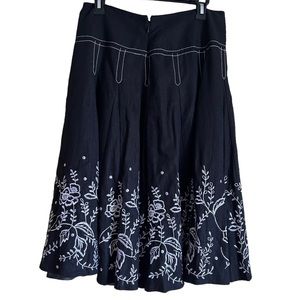 Edward Women’s skirt linen blend black white embroidered flared size‎ 8